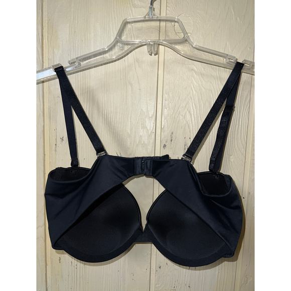 38D Maidenform Bra Strapless Option Padded Push Up Underwire Black Satin Trim - Picture 7 of 12